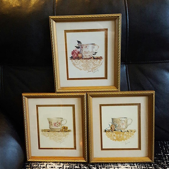 Set of 3 Sandy Lyman Clough Signed Teacup Prints - Picture 2 of 10